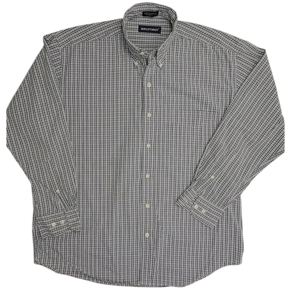 Britches Button Down Shirt L Green Plaid Classic Preppy Cotton